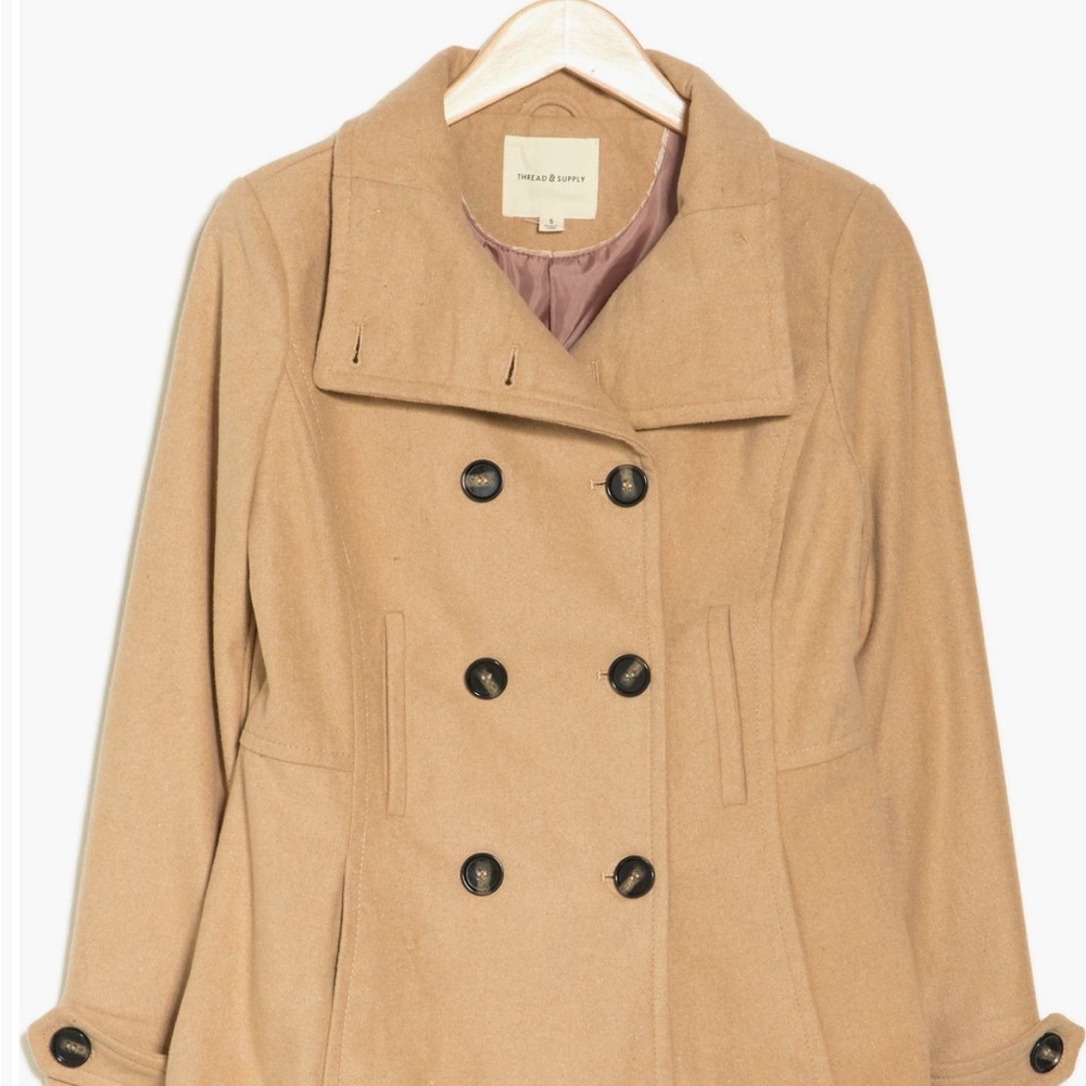 Tan Thread & Supply Camel Double-Breasted Pea Coat sz Med